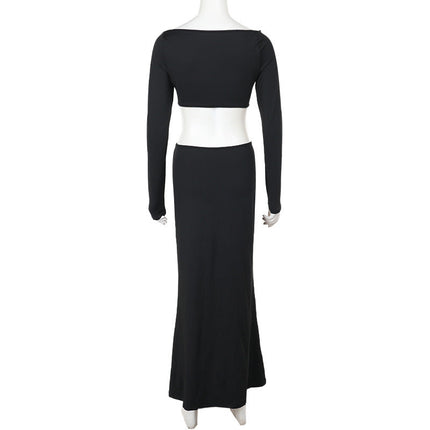 Fall Type Hip Elegant Slim Fit Hollow Out Cutout Sexy Long Sleeve Dress Women