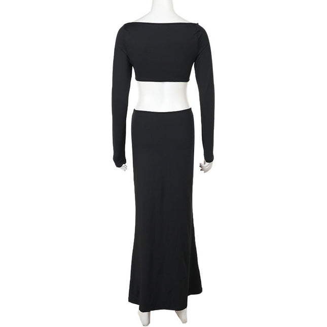 Fall Type Hip Elegant Slim Fit Hollow Out Cutout Sexy Long Sleeve Dress Women