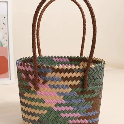 Retro Color Portable Straw Weaved Bag Square Hand Woven Bag Vacation Beach Bag Women Bag