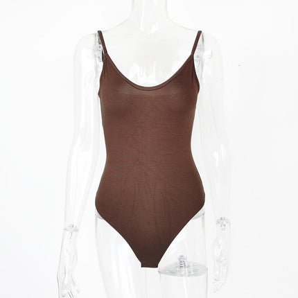 Sexy Tight T Shaped Bottoming Women Clothing Summer Backless V neck Strap Bodysuit Bodysuit