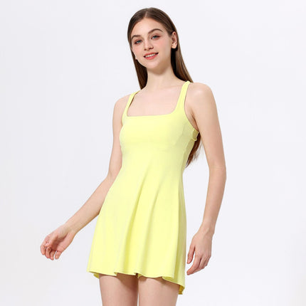 Two Piece Sets Nude Feel Sports Dress Back Shaping Safety Leggings Outdoor Running Fitness Tennis Skirt