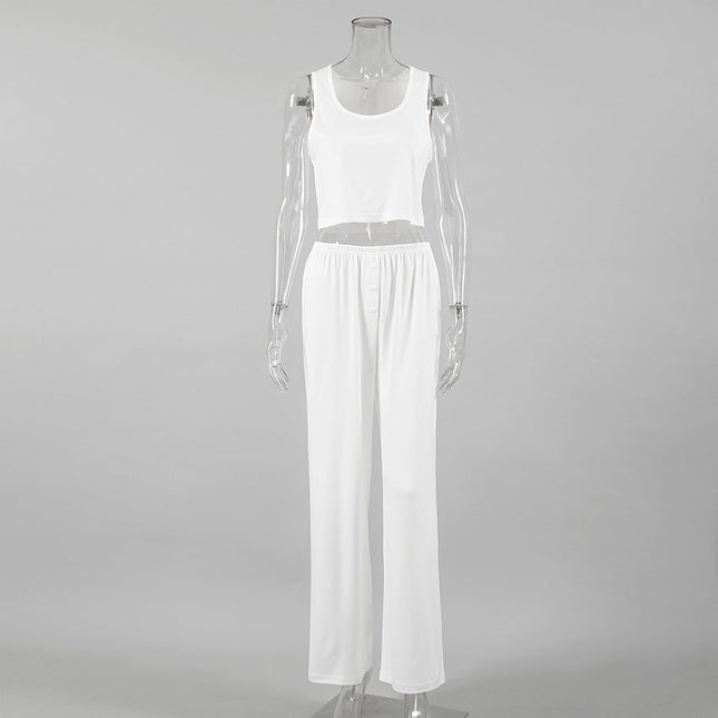 Spring Summer Home Wear Sleeveless Vest Pants Two Piece Set Knitted Emerized Pajamas for Women