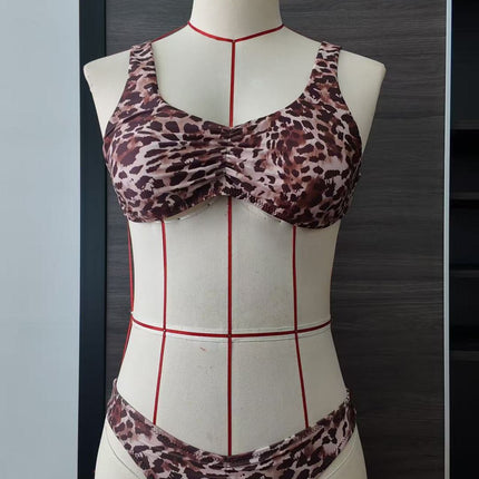 Strap Leopard Print Split Swimsuit Women Double Layer Fabric Bikini Swimsuit