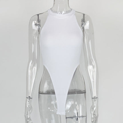 Summer Women Clothing Slim Vest Top Sexy Halter Sleeveless High Slit Bodysuit