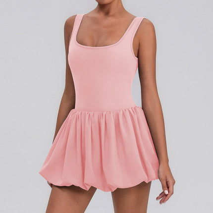 Fitness Draped Dress Faux Two Pieces Anti Wardrobe Malfunction Base Pockets Dress Sports Yoga Tennis Dress Women