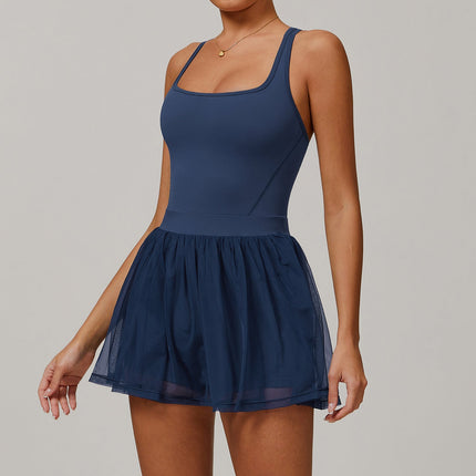 Faux Two Pieces Sustainable Recycled Dress Mesh Breathable Quick Drying Sports Running Anti Exposure Tennis Dress