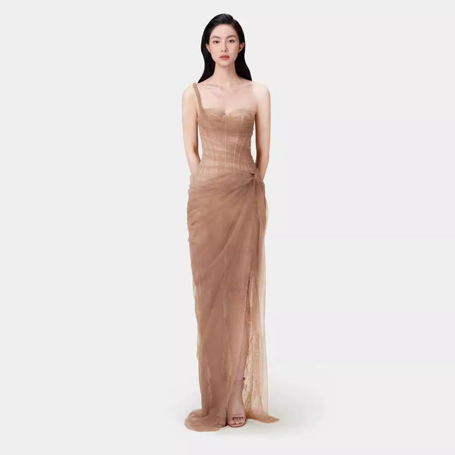 Summer Pure Sexy Lace Solid Color One Shoulder Dress