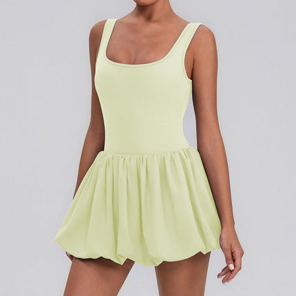Fitness Draped Dress Faux Two Pieces Anti Wardrobe Malfunction Base Pockets Dress Sports Yoga Tennis Dress Women