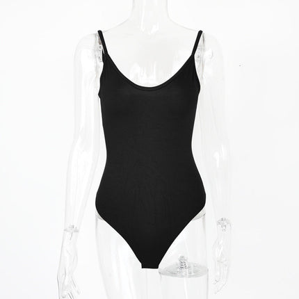 Sexy Tight T Shaped Bottoming Women Clothing Summer Backless V neck Strap Bodysuit Bodysuit