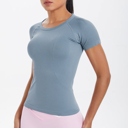 Women Short Sleeve round Neck Exercise T shirt Running Fitness Top Skin Friendly Slim Breathable Yoga Short Sleeve