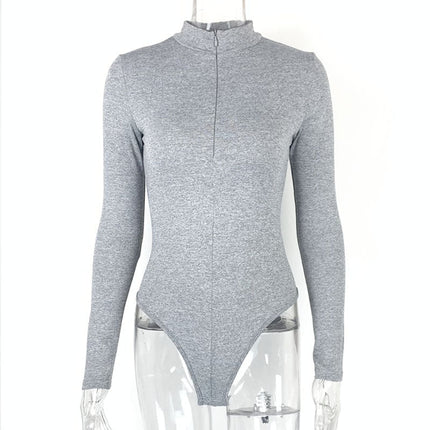 Autumn Winter Bottoming Shirt Women Clothing Long Sleeve Zipper Tight Bodysuit