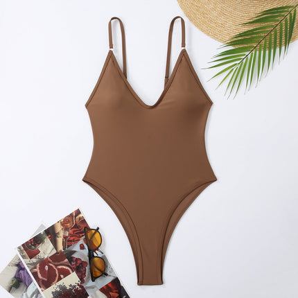 One Piece Swimsuit Women V neck Adjustable Shoulder Strap Sexy Tight Swimsuit High Grade Spring Swimsuit
