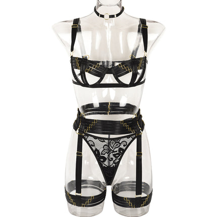Sexy Four Piece Set Complex Heavy Craft Multi Strap Ornament Stitching Underwear
