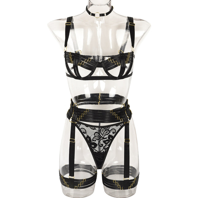Sexy Four Piece Set Complex Heavy Craft Multi Strap Ornament Stitching Underwear