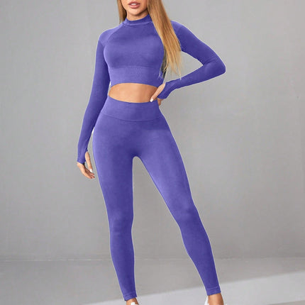 Seamless Yoga Clothes Women Long Sleeved Sports Top High Waist Hip Lift Sports Tights Trousers Set