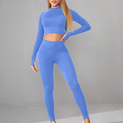 Seamless Yoga Clothes Women Long Sleeved Sports Top High Waist Hip Lift Sports Tights Trousers Set
