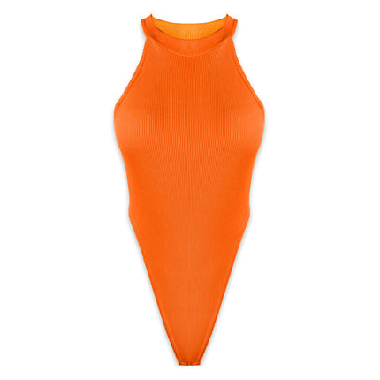 Summer Women Clothing Slim Vest Top Sexy Halter Sleeveless High Slit Bodysuit