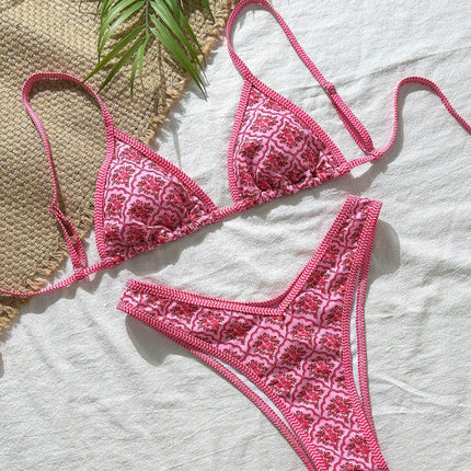Women Seperated Swimwear Split Swimsuit Lace up Sexy Print Women Bikini
