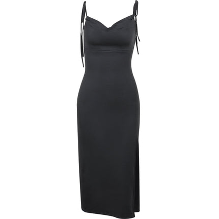 Sling Pockets Collar Sexy Split Vacation Elegant Dress Summer Women Clothing