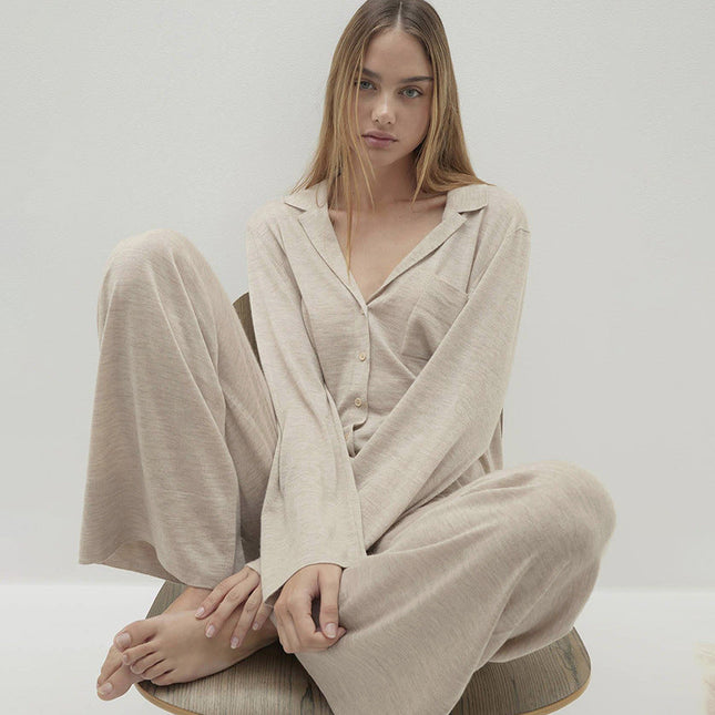 Comfort Knitted Loose Cardigan Long Sleeve Pants Pajamas Women Casual Simple Home Wear