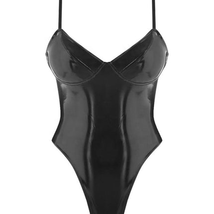 Sexy Patent Leather Backless Bodysuit Sexy Suit