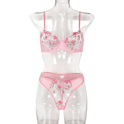 Women Clothing Sexy Lingerie Exquisite Fresh Little Floral Two Piece Embroidery Set