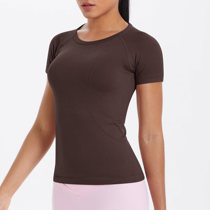 Women Short Sleeve round Neck Exercise T shirt Running Fitness Top Skin Friendly Slim Breathable Yoga Short Sleeve