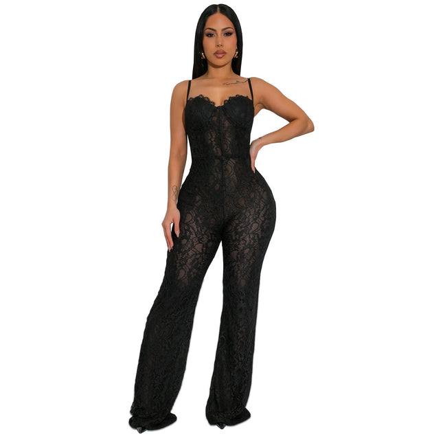 Women Wear Sexy Slim Lace Cutout Sling Jumpsuit
