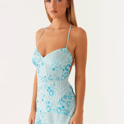 Women Clothing Sequined Embroidered Dress Sexy Backless Spaghetti Straps Dress Wome Summer