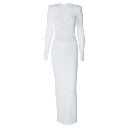 Women Clothing Autumn Sexy Cutout Exposed Cropped Split Hip Bag Dress Women
