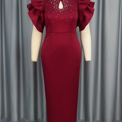 Summer Sexy Cutout Half Turtleneck Dress Party Dinner Beaded High Waisted Dress