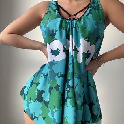Ladies Floral Print Swimsuit Bikini Two Piece Set