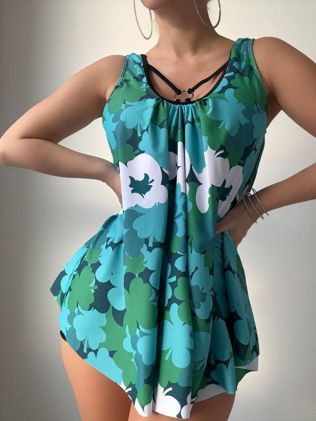 Ladies Floral Print Swimsuit Bikini Two Piece Set