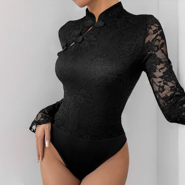 Fall Women Clothing Cheongsam Elements Black Chinese Jumpsuit