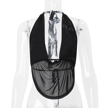 Women Clothing Spring Sexy Swing Collar Halter Cut out Bare Back Sexy Vest Top Women