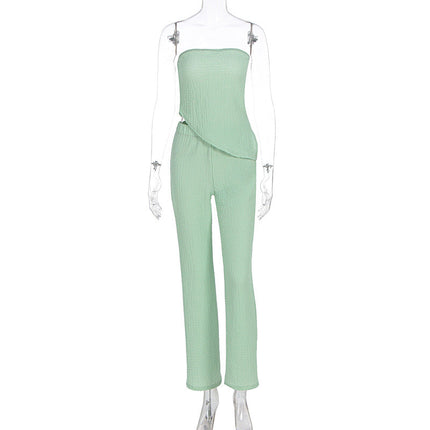 Summer Women Clothing Sexy off the Shoulder Tube Top Beveled Top Slim Trousers Two Piece Sets