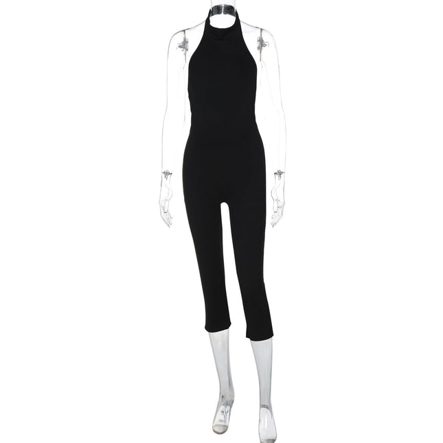 Women Clothing Summer Solid Color Sleeveless Halter Backless Sexy Slim Fit Bodysuit