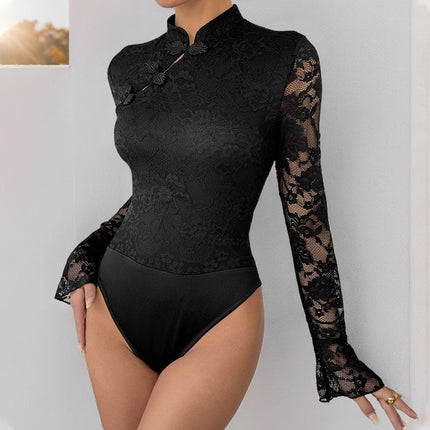 Fall Women Clothing Cheongsam Elements Black Chinese Jumpsuit