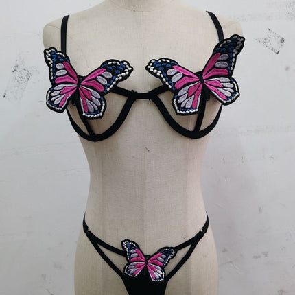 Sexy Butterfly Embroidery Backless Sexy Split Suit