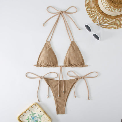 Bikini Women Sexy Lace up High Grade Swimsuit Durable Solid Color Bikini