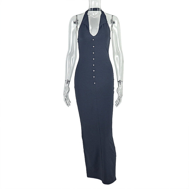 Sexy Backless Slim Fit One Step Hip Dress V neck Length Dress Women Clothing