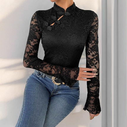 Fall Women Clothing Cheongsam Elements Black Chinese Jumpsuit