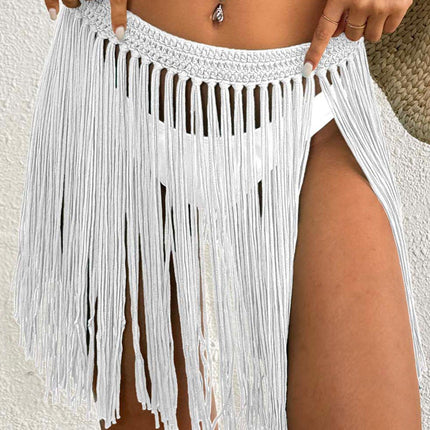 Women Lace up Skirt Women Clothing Beach Beach Cover Up Pure Hand Crocheting Tassel Skirt Overskirt
