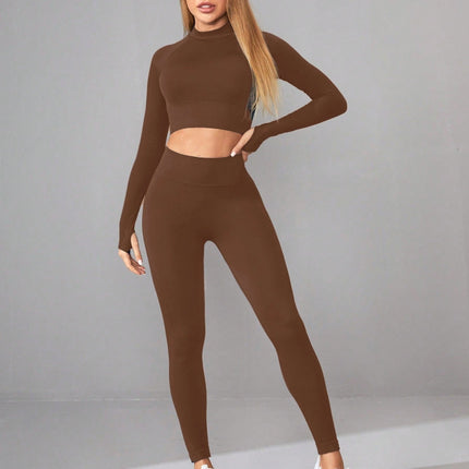Seamless Yoga Clothes Women Long Sleeved Sports Top High Waist Hip Lift Sports Tights Trousers Set