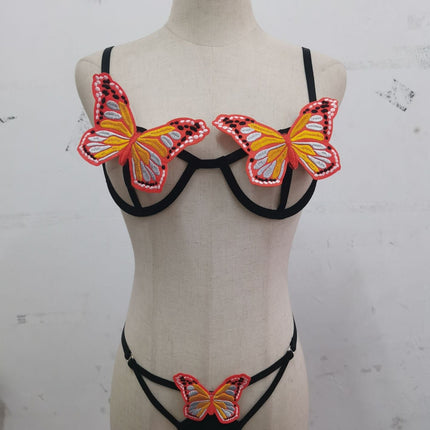 Sexy Butterfly Embroidery Backless Sexy Split Suit