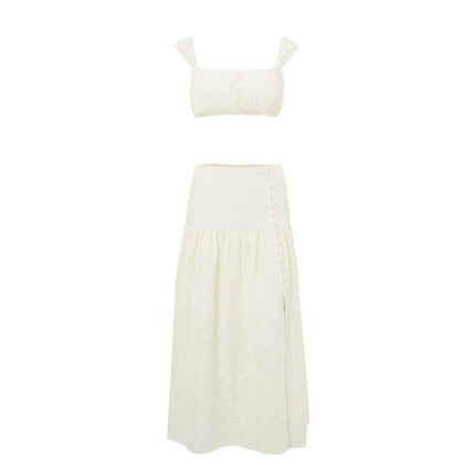 Summer French Short Slimming Cropped Outfit Sling Top Beach Vacation Skirt Two Piece Sets Women