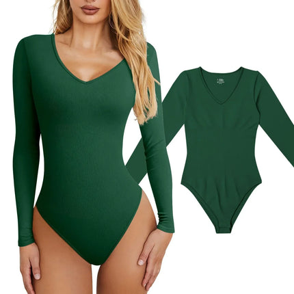 Women'S Sexy Knitted Underwear Crew Neck Long Sleeve Leggings Bodysuit Top
