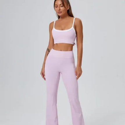 Seamless Yoga Sets High Waist Hip-lifting Flared Pants Backless Bra Leggings Sets for Women