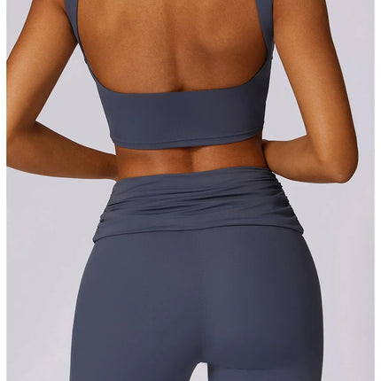 Women Athletic Wear High Waist Leggings And Top Two Piece Set Seamless Gym Tracksuit