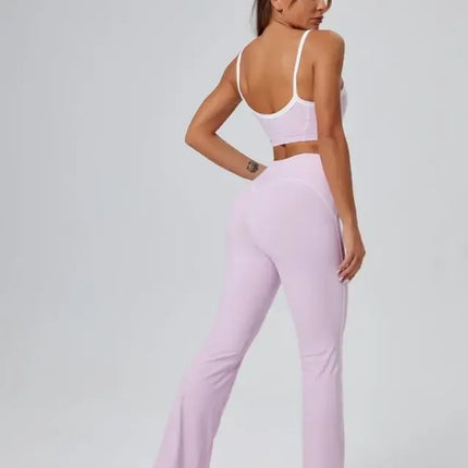 Seamless Yoga Sets High Waist Hip-lifting Flared Pants Backless Bra Leggings Sets for Women